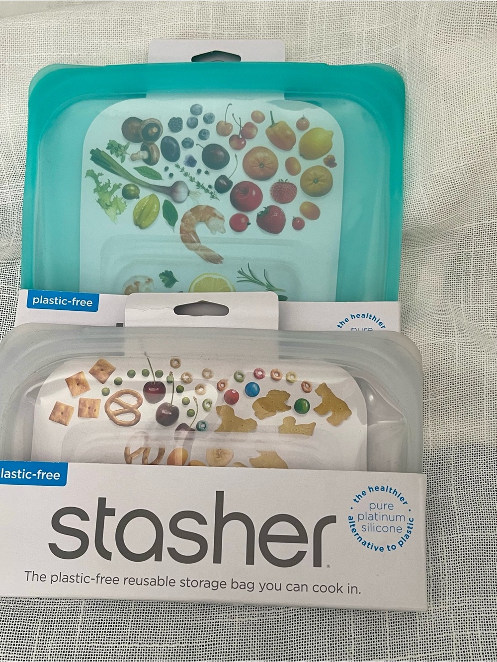 Stasher Reusable Silicone Food Storage Bags - Teal and Clear